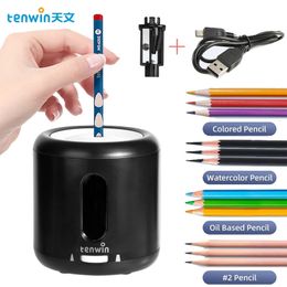 Pencil Sharpeners Tenwin Kawaii Electric Sharpener Cute Stationery 68mm Color Pen Automatic Sharpen School Office Supply Free Ship 231025