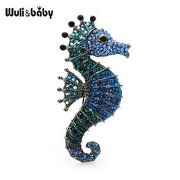 Pins Brooches Wuli baby Sparkling Rhinestone Seahorse Brooches 3color Sea Animal Office Casual Brooch Pins Gifts 231025