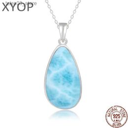 Pendant Necklaces 925 Sterling Silver Jewellery Gifts Classic Pendant Necklace Natural Precious Larimar Retro Woman Oval Charm Rhodium Plated Gold Q231026