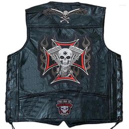 Men's Vests Motorcycle Leather Vest Fashion Embroidered Patches Sleeveless Biker Jacket Casual Streetwear Locomotive Club Punk Veste