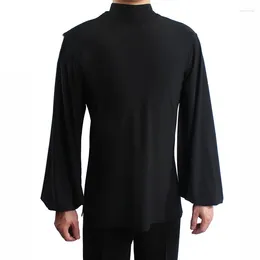 Stage Wear Latin Dance Shirts Men Black Long Sleeve High Collar Dancing Top Rumba Practise Performance Clothes