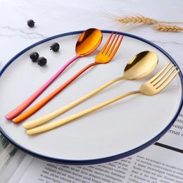 Spoons 2PC Korean Stainless Steel Dinnerware Prong Fork Rose Gold Cooffee Spoon Set Long Handle Black Ladle Kitchen Tools