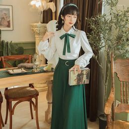 Work Dresses Hong Kong Style French Temperament Fan Professional Suit Shirt Skirt 2023 Summer Can Be Sweet And Salt Literary Fash