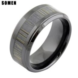 Wedding Rings 9mm Men Vintage Ceramic Zebra Wood Inlay Ring Male Engagement Mens Fashion Jewellery Bague Ceramique Anillos Hombre335p