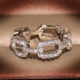 Fashion Wedding Jewellery 100% 925 Sterling Silver Rings Pave White Sapphire CZ Diamond Chain Women Luxury Band Finger Ring RA0996178Y