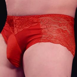 Underpants Men's Sexy Sissy Underwear Lace Boxer Briefs Panties Shorts Knickers Ultra Thin Penis Pouch226P