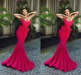 Elegant Fuschia Mermaid Evening Dresses for Women Sweetheart Satin Tiered Pleats Draped Formal Occasions Wear Party Second Reception Birthday Pageant Prom Gowns