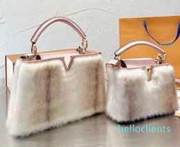 Rabbit Wool Totes for Womens Luxurys Brand Soft Handbags Shoulder Bag Letter Crossbody Genuine Leather Handle