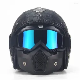 Motorcycle Helmets Retro Bicycle Helmet For Adult Man Leather Cycling Equipment With Face Cover Safety S/M/L/XL/XXL