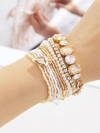 Strand 9 Glass Rice Beads Large Particle Rhinestone Claw Chain Light Coloured Bracelet