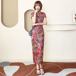 Ethnic Clothing Long Cheongsam Slim Slik Vintage Dress Chinese Traditional Costumes Summer Dresses 4XL 8 Colours