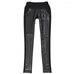 Women's Pants Real Leather Stretch Genuine Sheep Female High Waist Sticthing Design Was Thin Elastic F1570