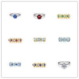 T classic designer Wedding Rings for Women fine Process 925 Sterling Silver 18k gold-plated Ring with Red green blue diamond finger Jewelry wholesale