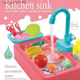 Kitchens Play Food Kids Toys Kitchen Toys Sink Pretend Play House Game Simulation Electric Dishwashing Sink Toy Set Kitchen Food Set For Girls ToysL231026