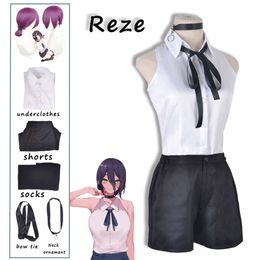 Anime Chainsaw Man Cosplay Costume Bomb Shirt Outfits Tie Short Neck Ring Reze Wig Halloween Clothing for Girls