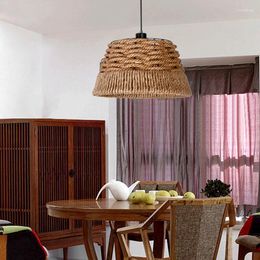 Pendant Lamps The Nordic LOFT American Country Retro Hand Woven Rope Hanging Light Drum Shaded Suspension Lamp Bar Coffee Hall Chandelier