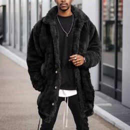 Men's Jackets 2023 Men's Plush Long Coat Mid-length Black Casual High Street Loose Warm Lapel Long Sleeve Jacket Premium Winter Clothing J231026