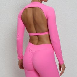 Active Shirts Long Sleeve Gym Crop Top Women With Padding Sports Shirt Woman Sportswear Lycra Sport Bra Pink Red Black Fitness Rashguard