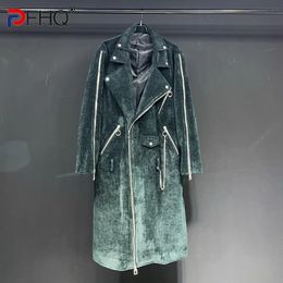 Men Blends PFHQ 2023 Spring Niche Design Original Asymmetric Zipper Trench Long Coat Trendy Elegant Corduroy High Quality Windbreaker 231026