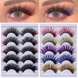 False Eyelashes 5 Pairs Glitter Ombre Colored Lashes Bulk Wholesale Fluffy 8D Mink Natural Fake Supplies 3D Lash