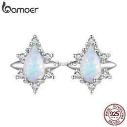 Stud Bamoer 925 Sterling Silver Waterdrop-shaped Opal Earrings for Women Fine Jewellery Star-like Ear Studs Wedding Party Gift BSE685 YQ231026