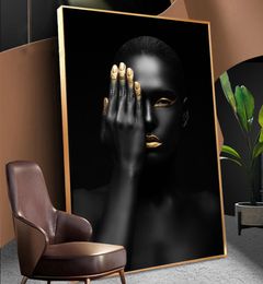 Golden Makeup Black Beauty Woman Wall Painting Poster And Prints Canvas Art Scandinavian Cuadros Nordic Decor Picture For Salon6407811