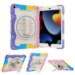 Shoulder Strap Rainbow Color Silicone Tablet Case for iPad 10.2'' Sturdy 360 Rotating Hand Strap 3 in 1 Portable Full Protective Rugged Armor Kickstand Shell Shockproof
