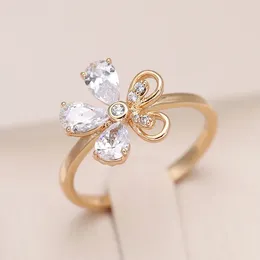 Cluster Rings Kinel Fashion Crystal Flower Luxury 585 Rose Gold Color Natural Zircon Retro Women's Ring Temperament Party Wedding Jewelry