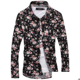 Mens Casual Shirts Four Seasons Long Sleeve Printing Leisure Flower Slim Drop Delivery Apparel Clothing Dhhca