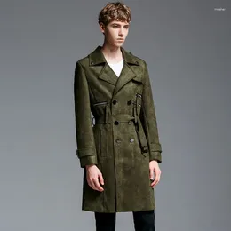 Men's Trench Coats Coat Men Autumn Winter Suede Fabric Double Breasted Long Mens Jackets And Plus Size 6xl Man With Belt