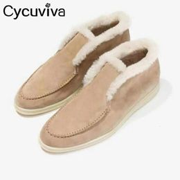 Boots Real Wool Snow Boots Women Suede Flat Fur Winter Shoes Ladies High Top Khaki Woollen Warm Ankle Boots Designer botas femininas 231026