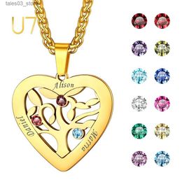 Pendant Necklaces U7 Heart Pendant Necklace Personalised Engraved Stainless Steel Jewellery Friend Family Names Birthstone Gift for Women Girls Q231026