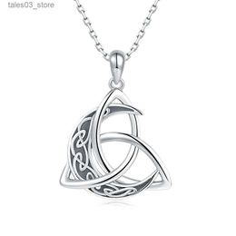 Pendant Necklaces Irish Celtics Knot Moon Pendant Chain Necklaces for Women 925 Sterling Silver Fine Jewelry Valentine Day Wife Girlfriend Gifts Q231026