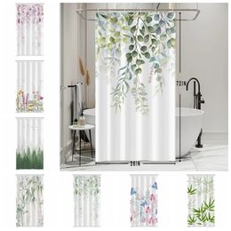 Shower Curtains 36x72 Inch Half Size Shower Curtains Green Leaves Flowers Bath Curtains Waterproof Shower Curtain Bathroom Decor with Hooks 231025