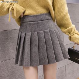 Skirts Casual Streetwear Pleated Skirt Women Winter Wool Short Aline Mini Jupe Femme Gray Black Saia Kawaii School Skater 231025