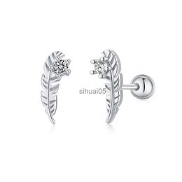 Stud S925 Pure Silver Ear Female Japanese Hansen Style Feather and Diamond Design Simple Rose Gold Plated Earrings YQ231026
