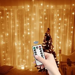 Christmas Decorations LED USB Power Remote Control Curtain Fairy Lights Christmas Garland Lights LED String Lights Party Garden Home Wedding Decor 231025
