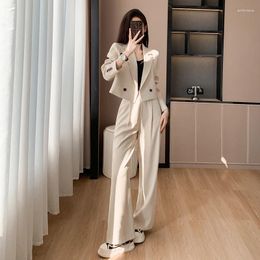 Women's Two Piece Pants Korean Fashion Black Suits For Women 2023 Office Ladies Long Sleeve Double Breasted Crop Blazers Chic Loose Pant