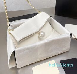 New Super large pearl chain bag simple casual style women's shoulder bags high-quality leather black folding wallet Black White handbag