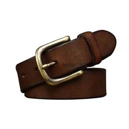 Belts Pure Cowhide 3.3cm Wide Genuine Leather Belt For Men Luxury StrAP Male Fashion Copper Pin Buckle Wild Retro High Quality YQ231026