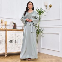 Ethnic Clothing Beaded Slim Muslim Dress Dubai Abayas For Women Turkey Islam Fashion Arabia Long Kaftan Femme Lace-Up Robe