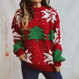 Women's Sweaters Christmas Tree Sweater Women Autumn Winter Red Simple Pullover Knit Elastic Jumper Casual Thick Warm Y2k Korean Jacquard