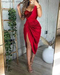 Basic Casual Dresses Summer Sexy Women Dresses One-shoulder Irregular Dress Women 2023 Temperament Sequin Stitching Slim Party Dress Ladies Office T231026