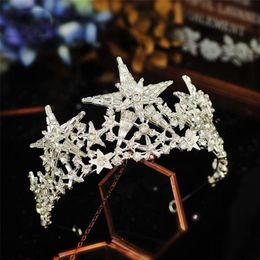 Vintage Wedding Bridal Star Crown Tiara Crystal Rhinestone Headband Silver Gold Headpiece Headdress Party Prom Korean Hair Ornamen309B