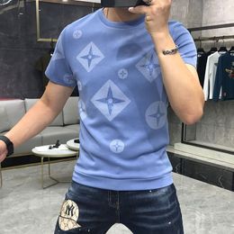 NEW summer Men's T-shirts Printing Mercerized Cotton Rhinestone Casual street Male Slim Tees Designer Round Collar Pluze size Short Sleeves Top Clothes Tees