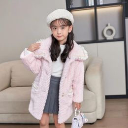 Jackets Autumn Winter Kids Girls Warm Loose Faux Fur Long Jacket Coat Children Clothing Princess Korean Fashion Fleece Outerwear Q10