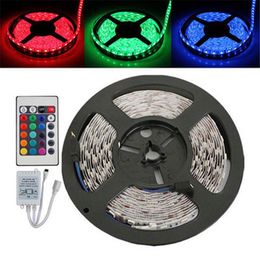 5M RGB LED Strip Light Flexible 3528 SMD Non Waterproof DC 12V IR Remote Controller 2A Power Supply Stage Party Bulb Christmas 269U