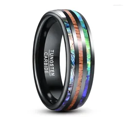 Wedding Rings 8mm Electric Black Inlaid Abalone Shell Wood Grain Dome Tungsten Carbide Men Ring Bohemia Engagement For Mariage Jewellery