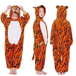 Pajamas Onesies For Kids Party Jumpsuit Baby Girls Pajamas Boys Hoodie Flannel Sleepwear Cartoon Tiger Unicorn Cosplay Pajamas Costume 231025