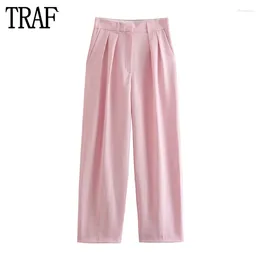 Women's Pants Pink Baggy Woman Pleated High Waist Trousers Women Masculine Wide Leg For Streetwear Casual